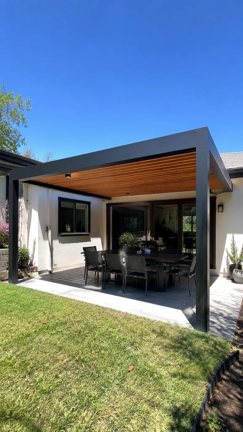 Pérgola adosada con techo de lamas fabricado e instalado por Grupo AM — foto 1 de 1