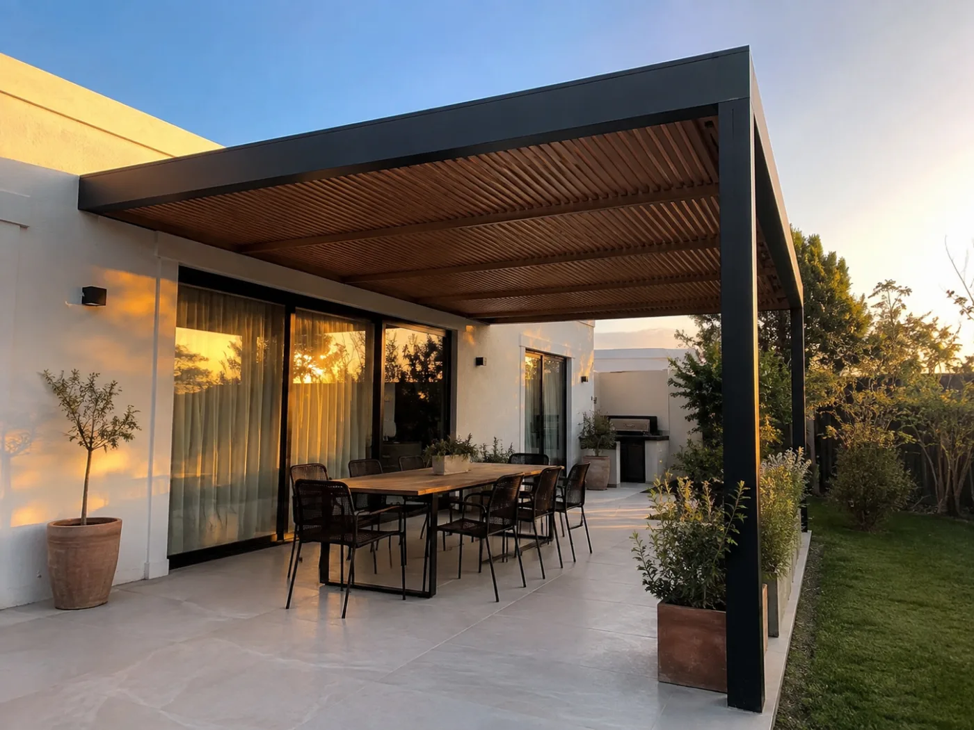 Pérgola moderna para comedor exterior fabricado e instalado por Grupo AM — foto 1 de 1